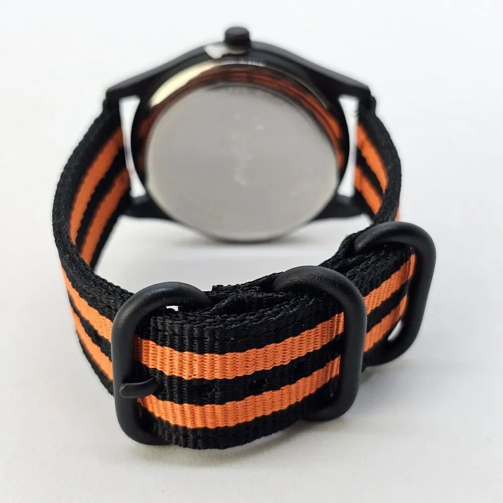 Field Military Men's Watch 42MM Black Case Dial Black Orange Canvas Band Straps‎ - Picture 10 of 16